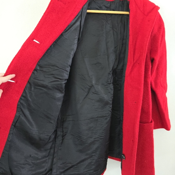 Liz Claiborne Women's Size 10 Red 100% Boiled Wool Hood Pockets Lined Winter - Picture 2 of 11